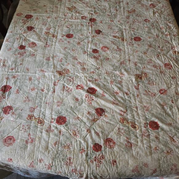 Handmade Patchwork Quilt Blanket Twin Red Floral Reversible Christmas 66x84 - Picture 8 of 11